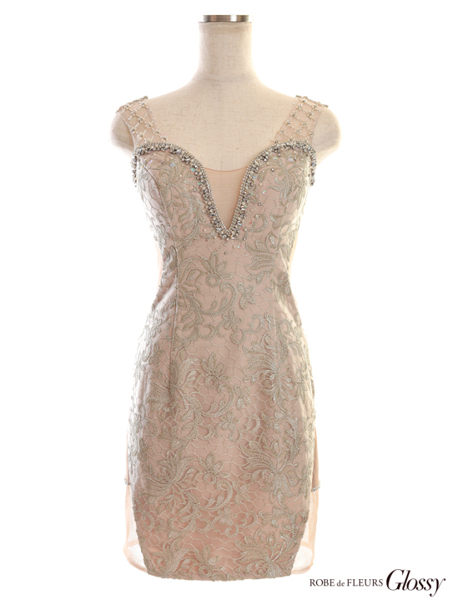 刺繍レースxバックレースストレッチタイトミニキャバドレス(GL2602) 