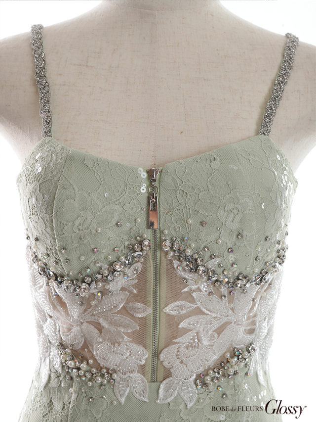 XSサイズあり】ウエストチュールxフラワーモチーフキャミキャバドレス  