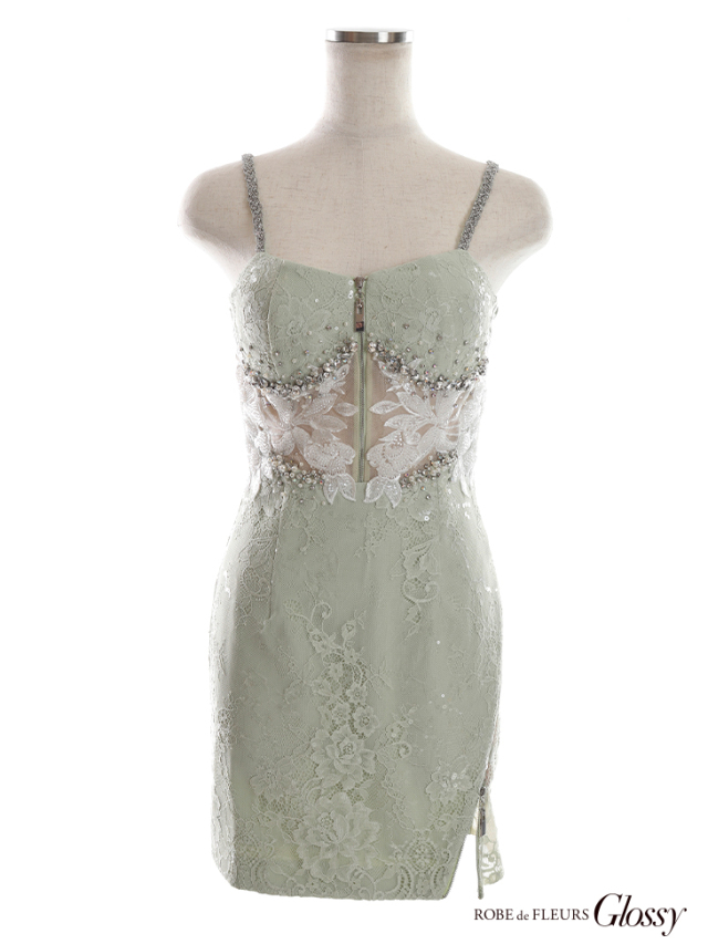 XSサイズあり】ウエストチュールxフラワーモチーフキャミキャバドレス  