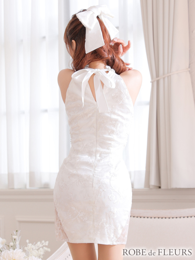 XSサイズあり】スパンコール付きレースxビジューホルタータイトミニ  