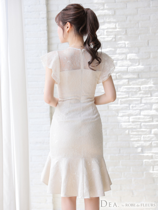 Lサイズあり】スパンコール付きレースxフリル袖マーメイドキャバ  