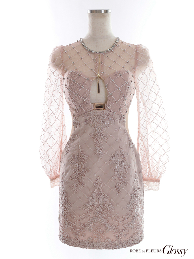 XS～Lサイズあり】ブロックチュールスリーブタイトミニキャバ  