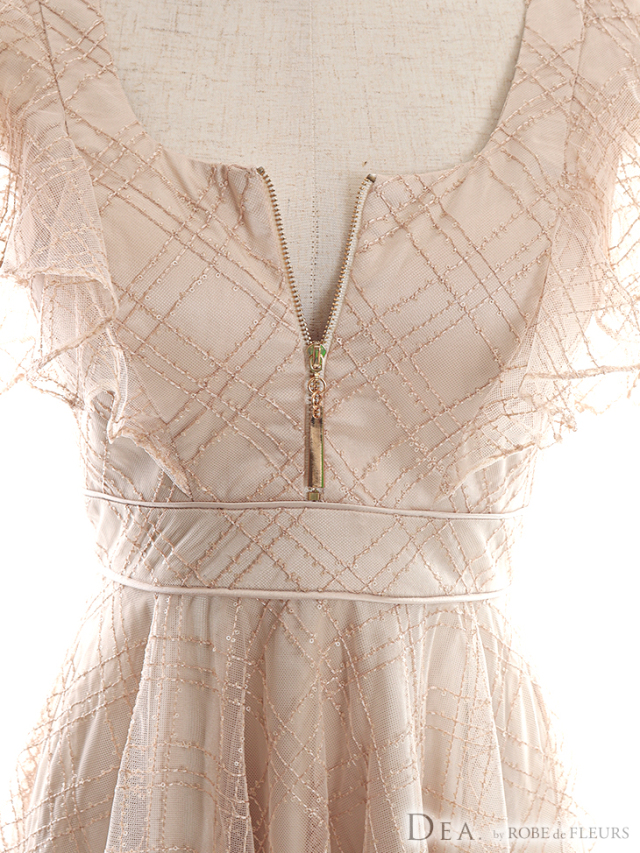 チェック刺繍シースルーフレアキャバドレス(DE2643) 