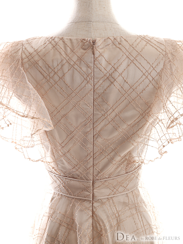 チェック刺繍シースルーフレアキャバドレス(DE2643) 