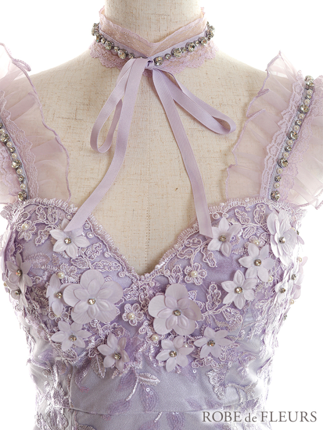 XSサイズあり】サテンxフリルガーリーキャバドレス[チョーカー付き  