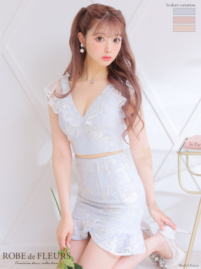 XSサイズあり】スパンコールxフラワーレースセットアップキャバドレス  