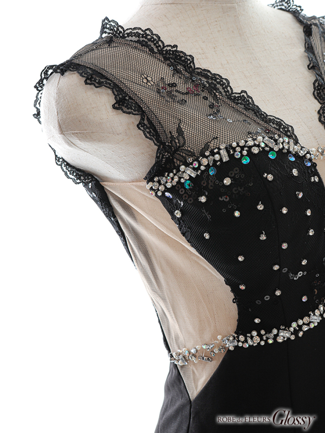 スパンコール付きレースxサイドチュールタイトミニキャバドレス(GL2662) 