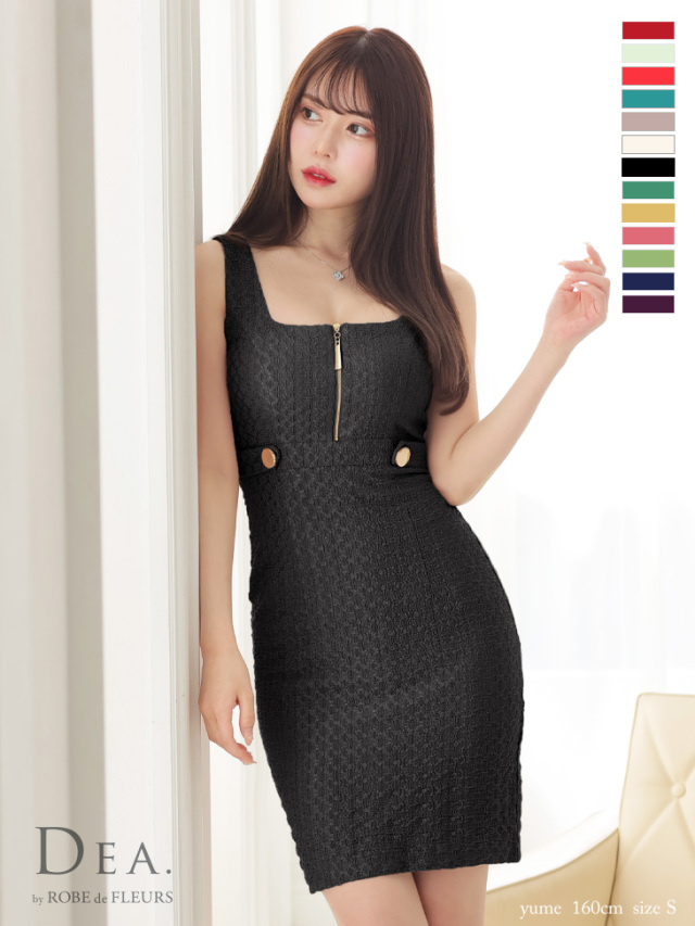 XS～Lサイズあり】ワッフルxジッパーノースリーブミニキャバドレス  