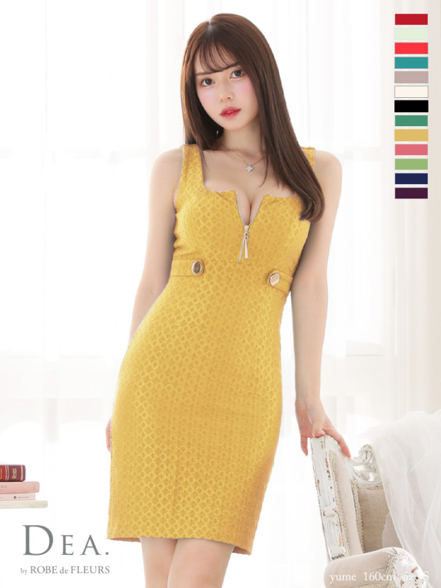 XS～Lサイズあり】ワッフルxジッパーノースリーブミニキャバドレス 
