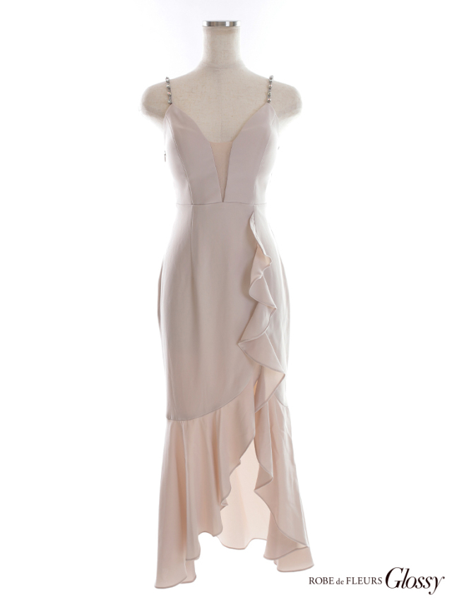 バックレースアップアシンメトリーフリルマーメイドキャバドレス(GL2716)