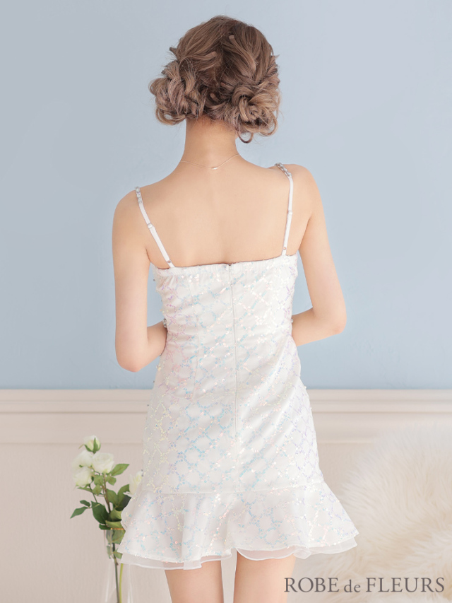 XSサイズあり】スパンコール付きチュール×アシンメトリーフリルキャバ  