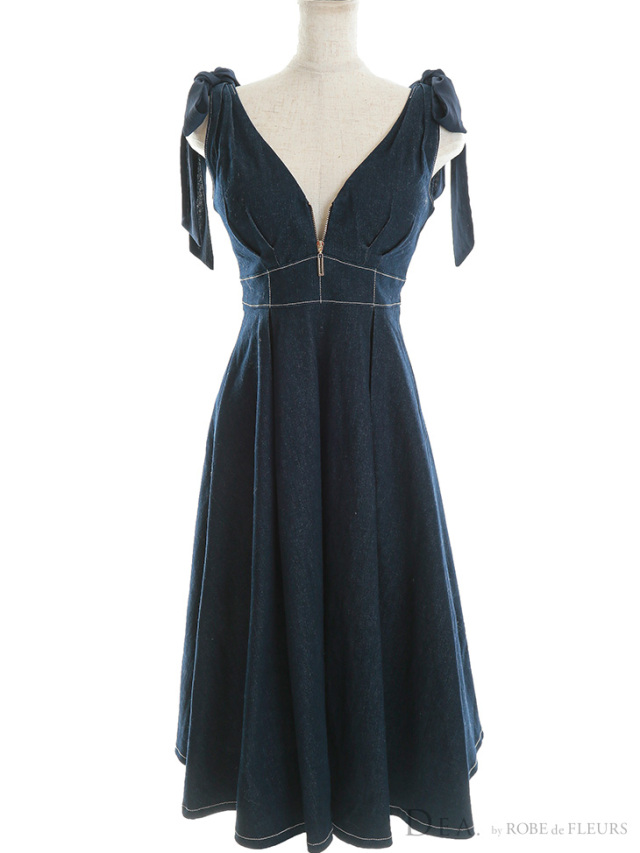 Lサイズあり】ショルダーリボン×チュールフレアロングキャバドレス  