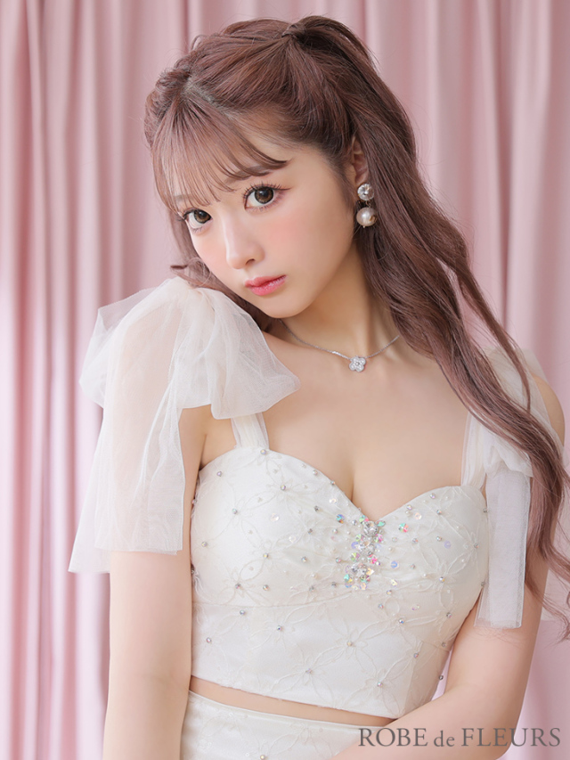 XSサイズあり】リボンチュール×ビジューセットアップキャバドレス(fm2774) 