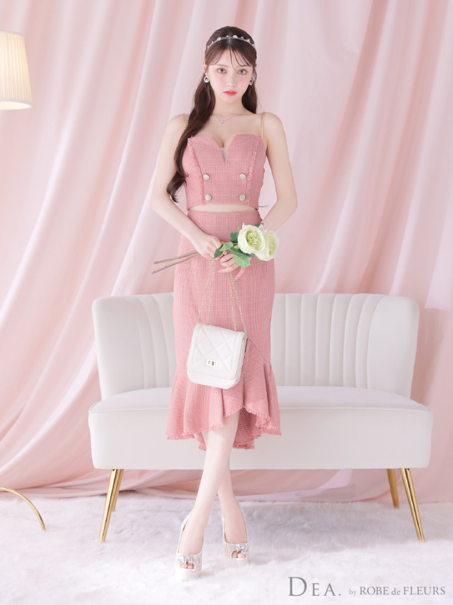 送料無料! 】ツイードセットアップドレス/2ピース/リボン/チェーン/ノースリーブ/Aライン/谷間見せ/背中隠し/ミニドレス/キャバドレス【XS-Lサイズ/1カラー】[OF03]  【YN】dzwv[OF03] 【YN】dzw - ドレスショップ Jewels（ジュエルズ） ツイードセットアップドレス