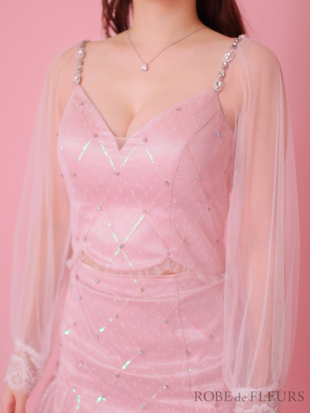 XSサイズあり】スパンコール×ドットチュール袖付きセットアップミニ  