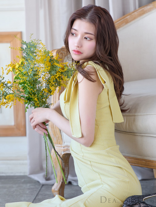 Lサイズあり】ショルダーリボンマーメードミディキャバドレス(DE2839) 