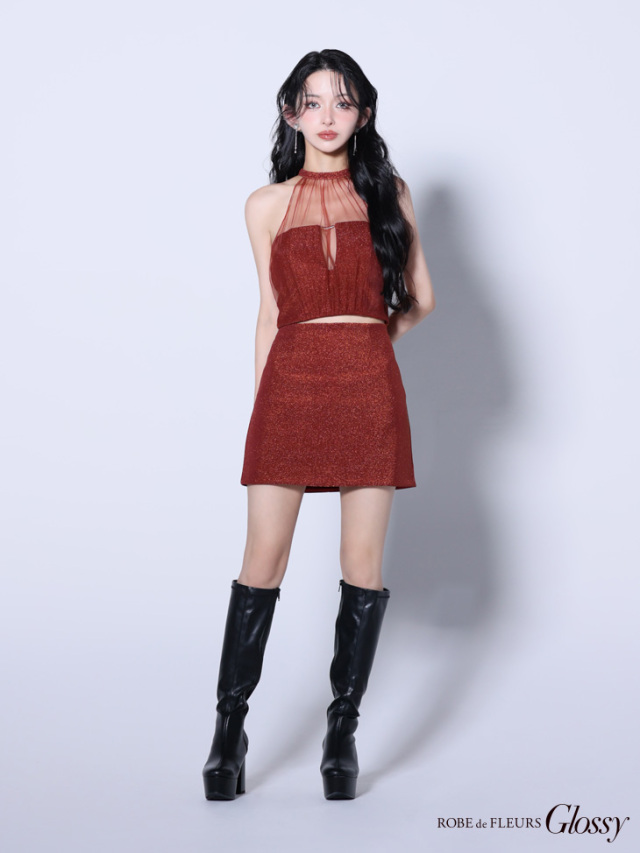 XSサイズあり】ホルターネックxラメニットセットアップキャバドレス  