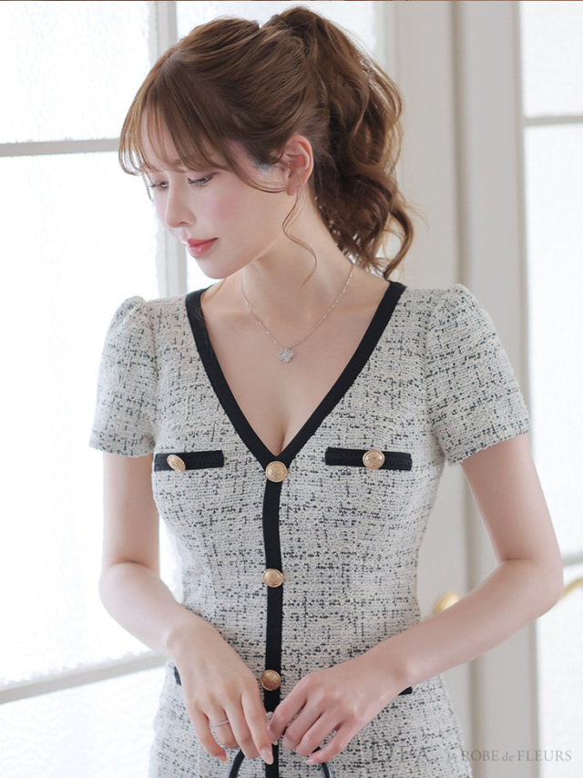 Lサイズあり】ツイードライクニットマーメードキャバドレス(DE2946) 