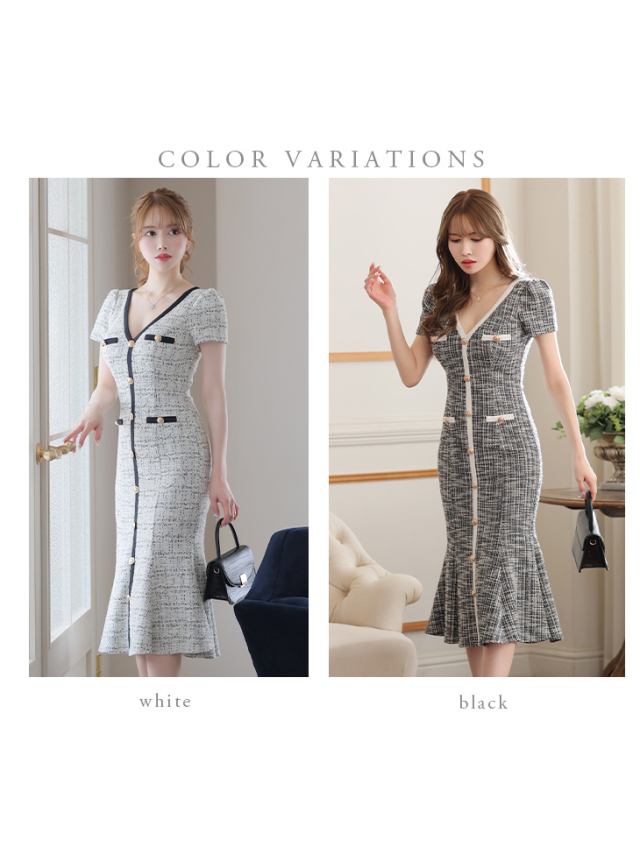 Lサイズあり】ツイードライクニットマーメードキャバドレス(DE2946) 