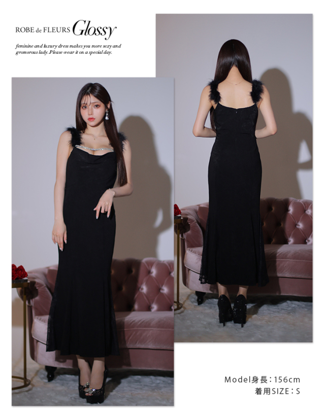 Robe de Fleurs 暖か ブラック ストラップドレス Sサイズ