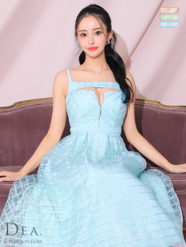 Lサイズあり】チェックオーガンジーバストカットフレアロングキャバ  