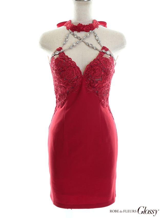 XSサイズあり】クロスビジューxチョーカー風ストレッチキャバドレス  