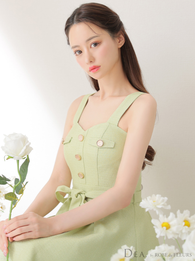 Lサイズあり】サマーツイードフレアキャバドレス【ベルト付き】(DE3125) 