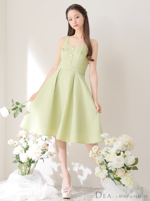 Lサイズあり】サマーツイードフレアキャバドレス【ベルト付き】(DE3125) 