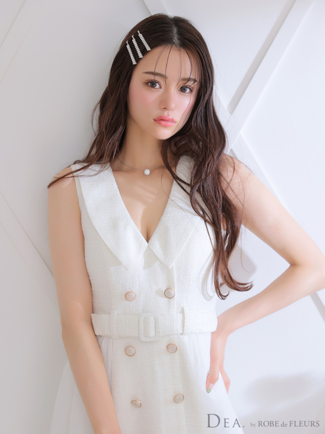 Lサイズあり】トレンチツイードフレアミディアムキャバドレス(DE3204) 