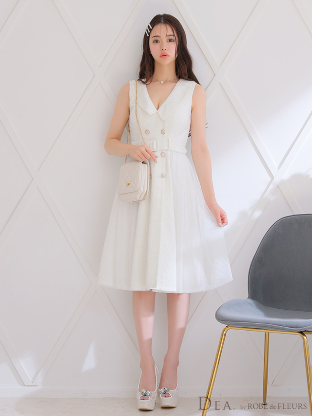 Lサイズあり】トレンチツイードフレアミディアムキャバドレス(DE3204) 