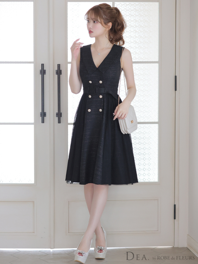 Lサイズあり】トレンチツイードフレアミディアムキャバドレス(DE3204) 