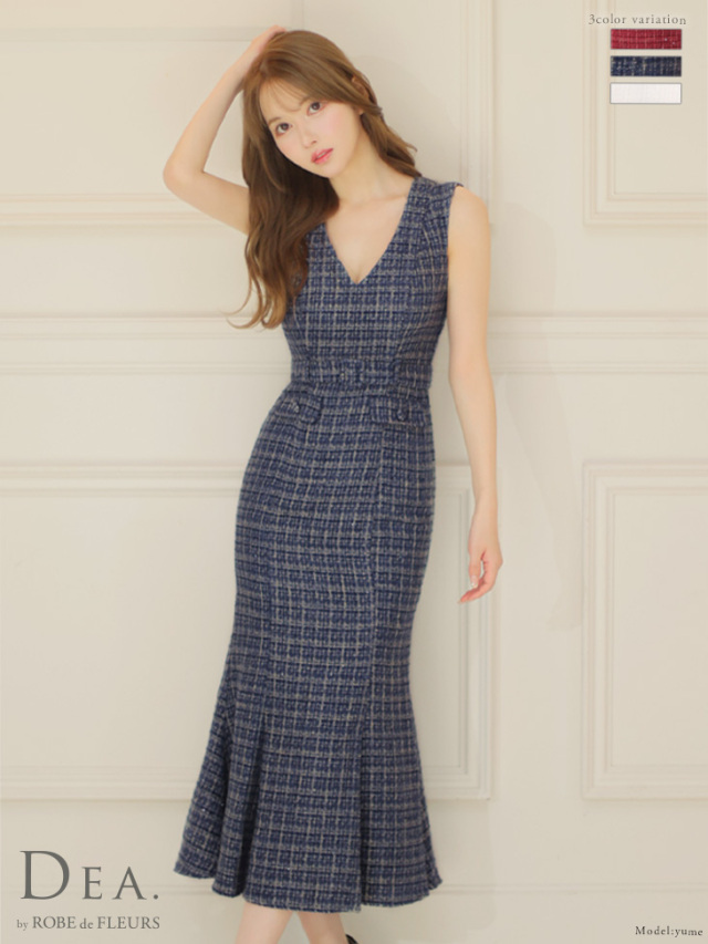 Lサイズあり】ラメツイード×マーメイドロングキャバドレス(DE3232) 