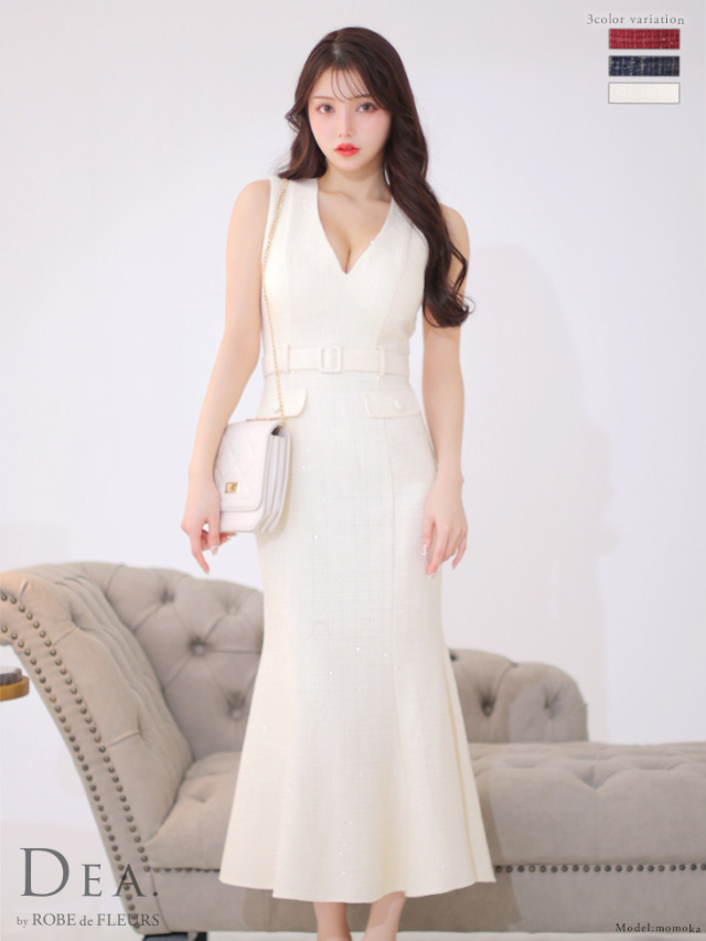 Lサイズあり】ラメツイード×マーメイドロングキャバドレス(DE3232) 