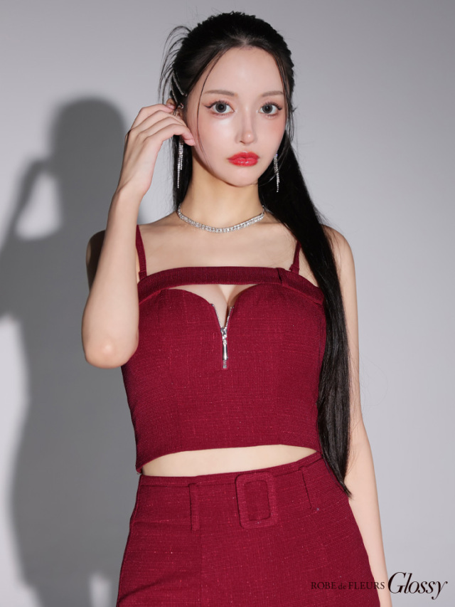 【XSサイズあり】バストカットジッパーデザインセットアップタイトミニキャバドレス【肩のストラップ取り外し可能】(GL3254)