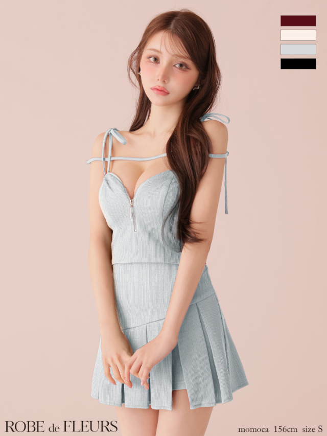 ティアードスカートツーピースフレアミニキャバドレス XSサイズあり【ROBE de FLEURS/ローブドフルール】ティアードスカート