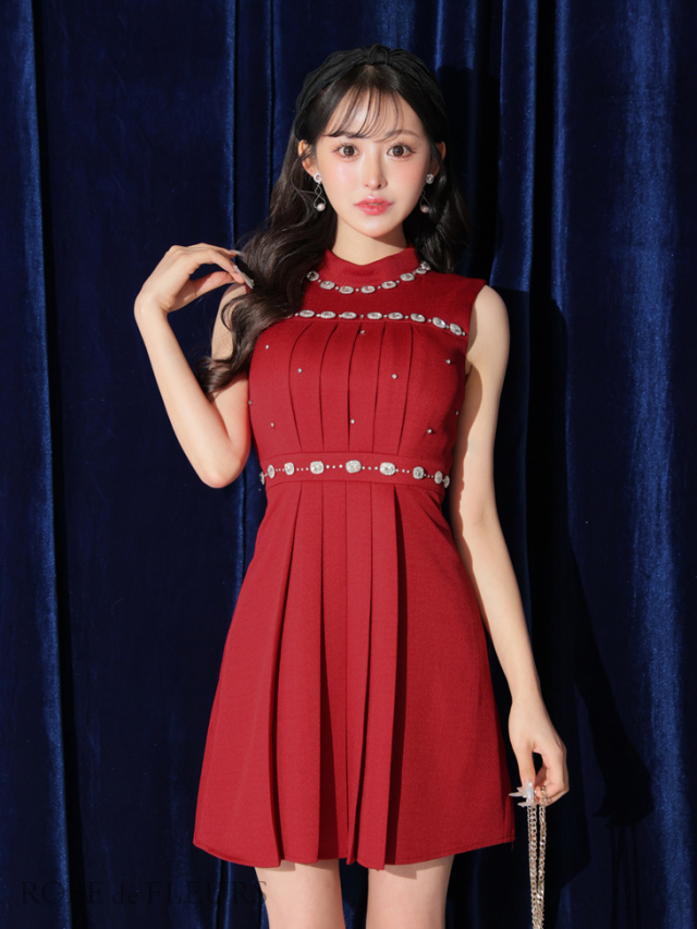 XSサイズあり】スプリングツイード×ビジューフレアミニキャバドレス  