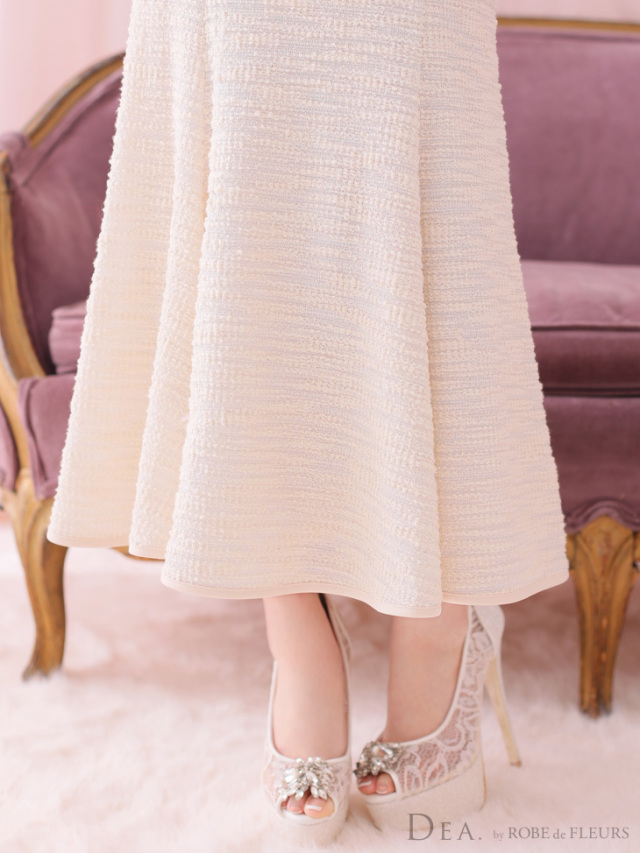 Lサイズあり】肩紐リボン×ニットツイードマーメイドキャバドレス(DE3328) 