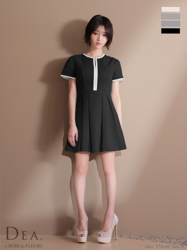 【XS~Lサイズあり】クラシカルフロントパイピングフレアミニキャバドレス(DE3357)