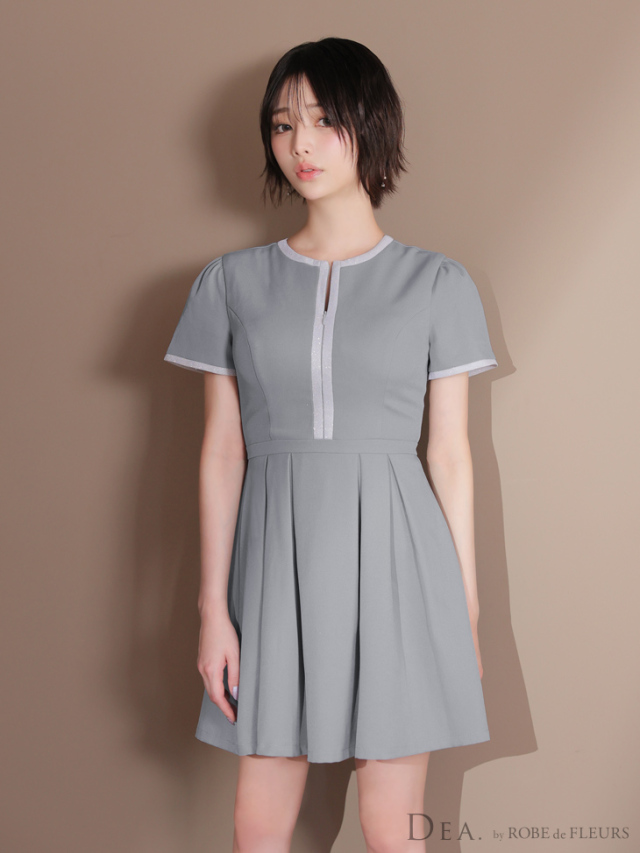 【XS~Lサイズあり】クラシカルフロントパイピングフレアミニキャバドレス(DE3357)