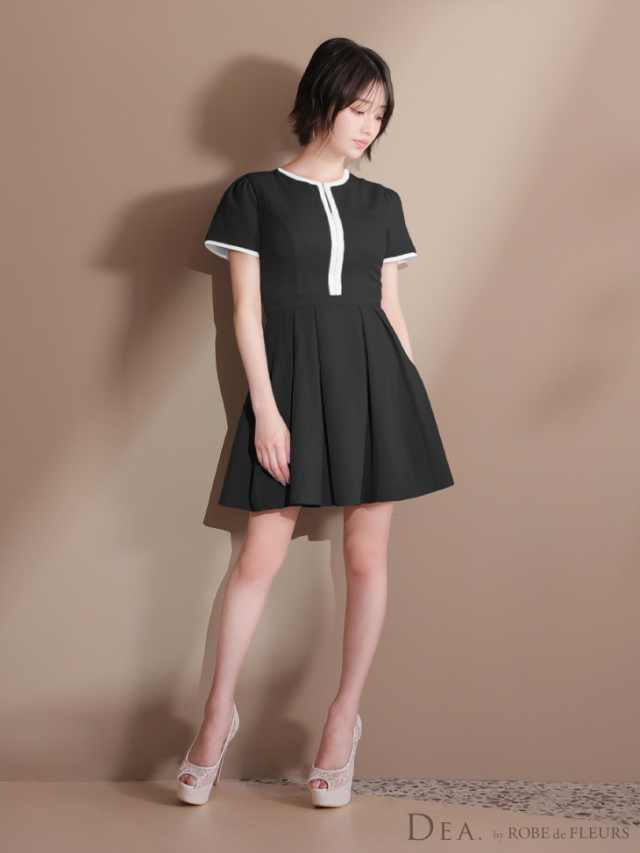 【XS~Lサイズあり】クラシカルフロントパイピングフレアミニキャバドレス(DE3357)