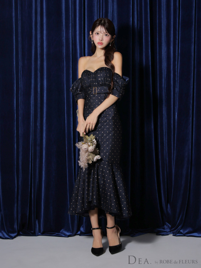 ROBE de FLEURS ブルー オフショル ミニドレス Sサイズ（ROBEdeFLEURS 