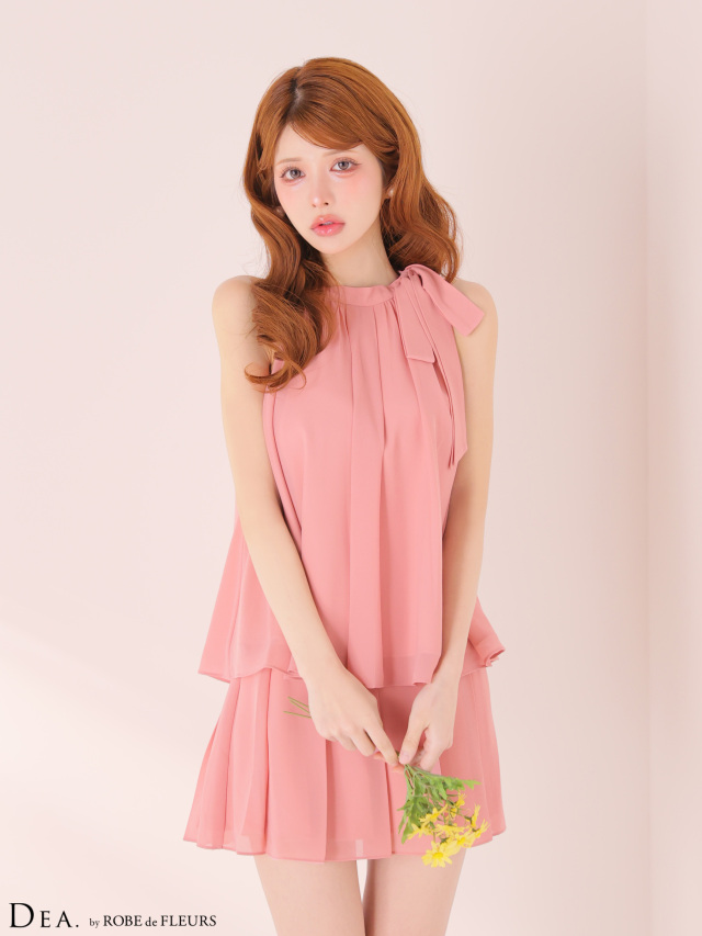 Lサイズあり】サテンシフォンフレアセットアップミニキャバドレス(DE3372) Lサイズあり】サテンシフォンフレアセットアップミニキャバドレス(DE3372)