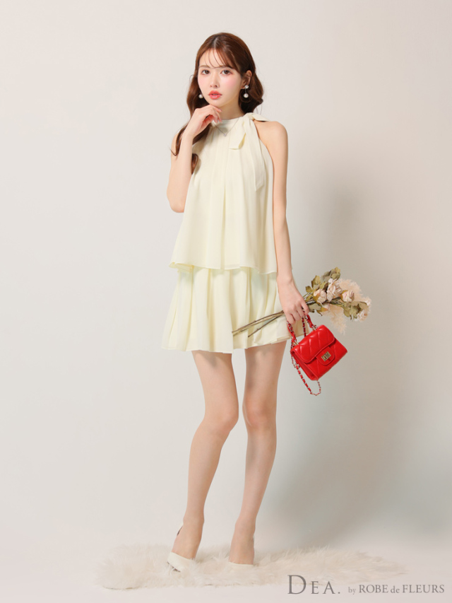 Lサイズあり】サテンシフォンフレアセットアップミニキャバドレス(DE3372) 