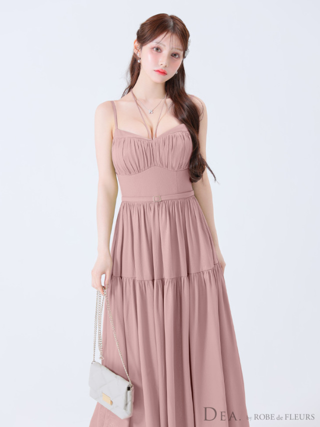 Lサイズあり】ラメシフォンフレアロングキャミキャバドレス(DE3374) 