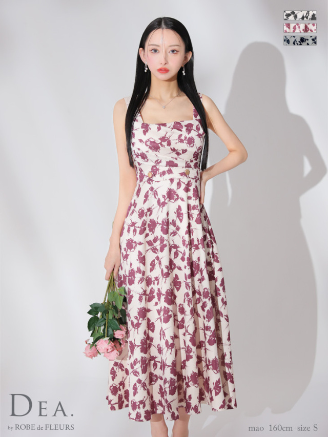 Lサイズあり】花柄スクエアネックフレアロングキャバドレス(DE3382) 