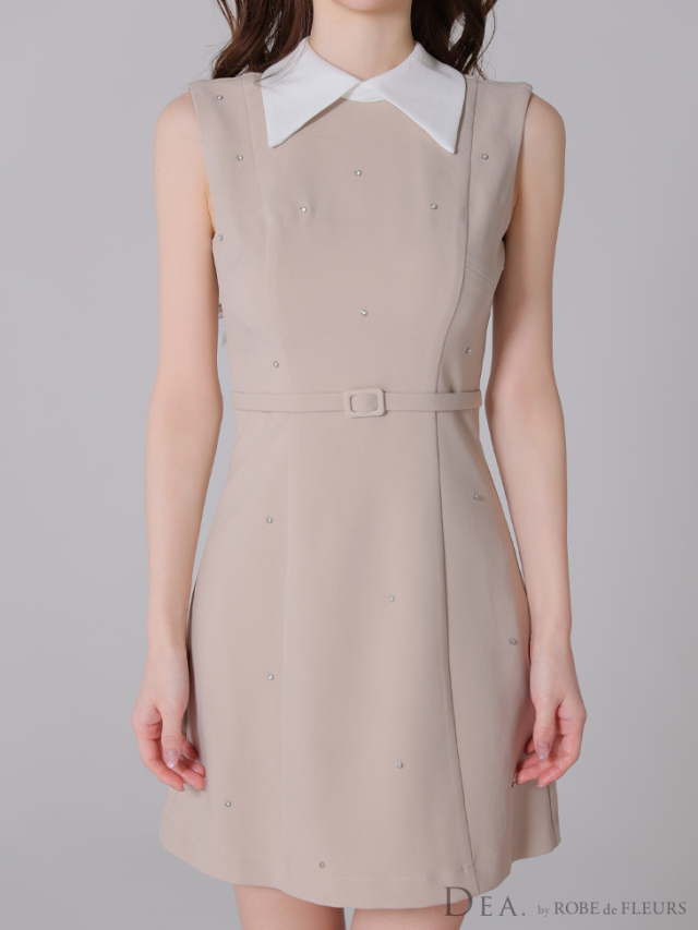 XS～Lサイズあり】襟付きノースリーブシンプルタイトミニキャバドレス