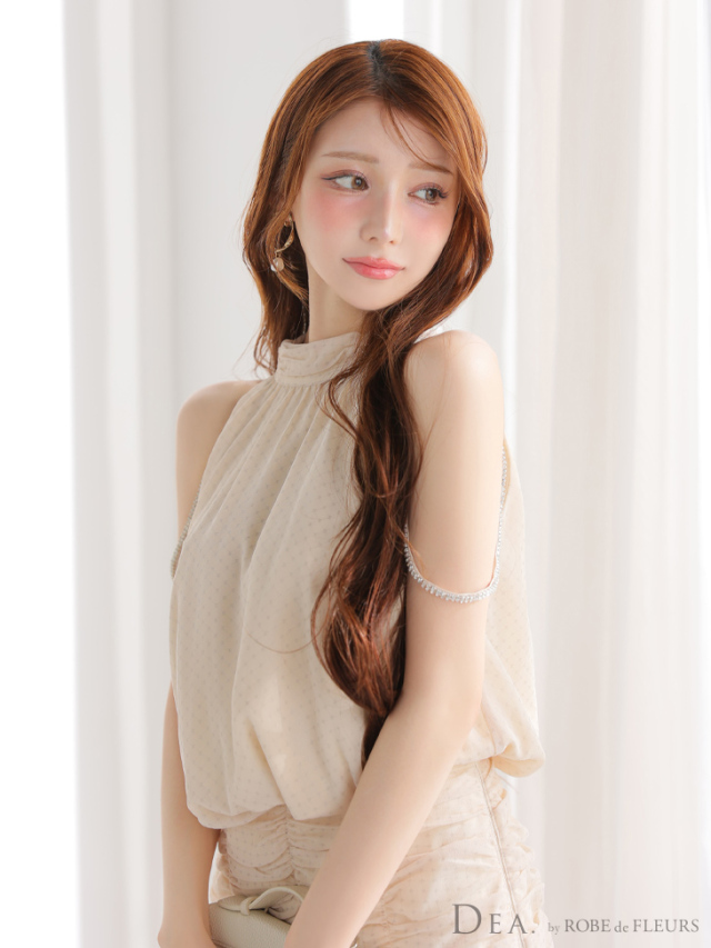 ★予約商品★【12月上旬入荷予定】【XS~Lサイズあり】ドットシフォンホルターネックフレアミニキャバドレス(DE3392)