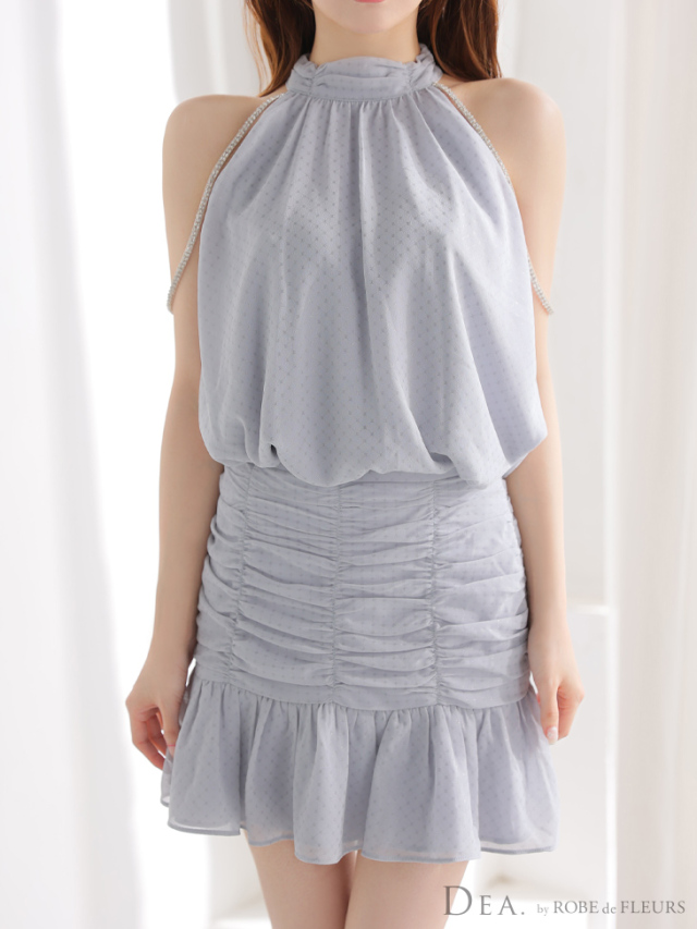 ★予約商品★【12月上旬入荷予定】【XS~Lサイズあり】ドットシフォンホルターネックフレアミニキャバドレス(DE3392)
