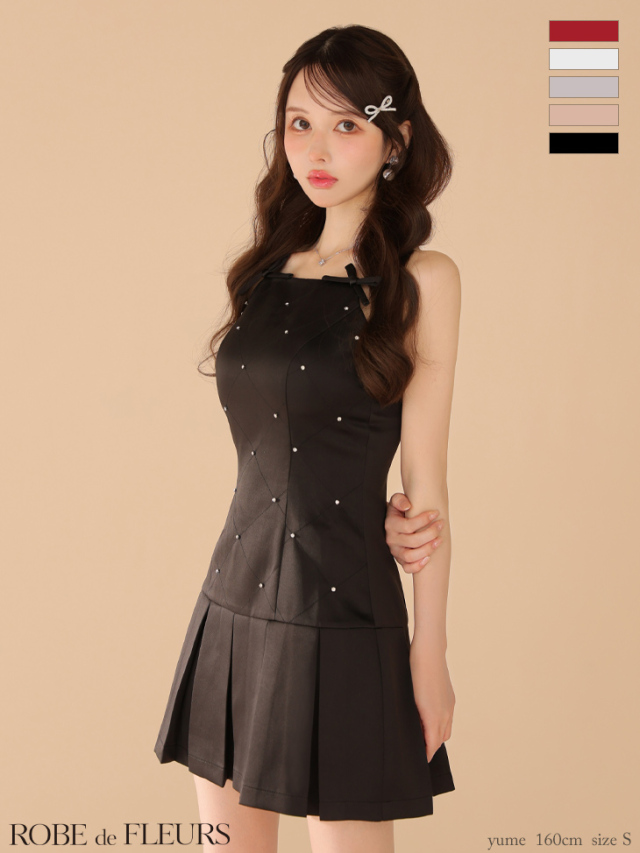 fm3399 リボン　ローブドフルールSugarキャバドレスワンピース XSサイズあり【ROBE de FLEURS/ローブドフルール】肩リボン/ 総