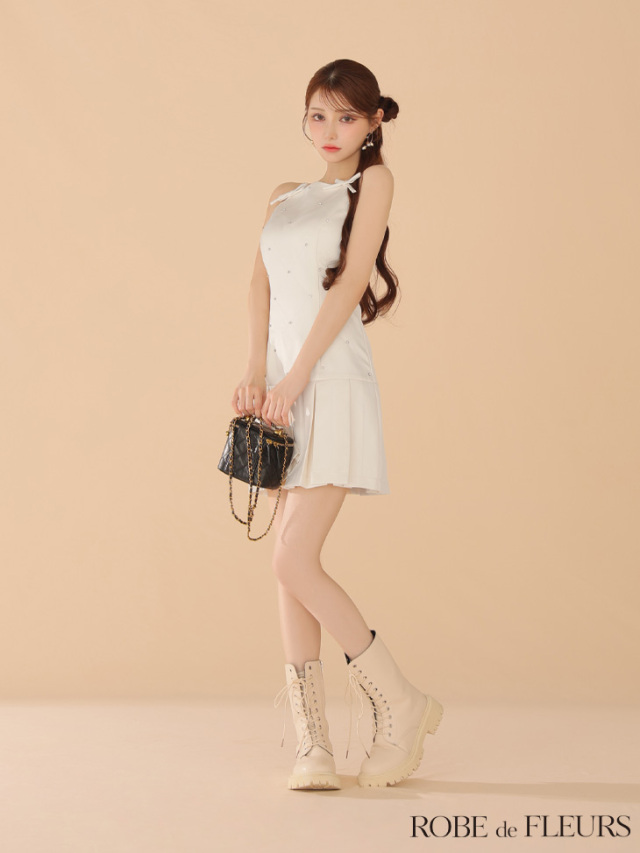 fm3399 リボン　ローブドフルールSugarキャバドレスワンピース XSサイズあり【ROBE de FLEURS/ローブドフルール】サテン